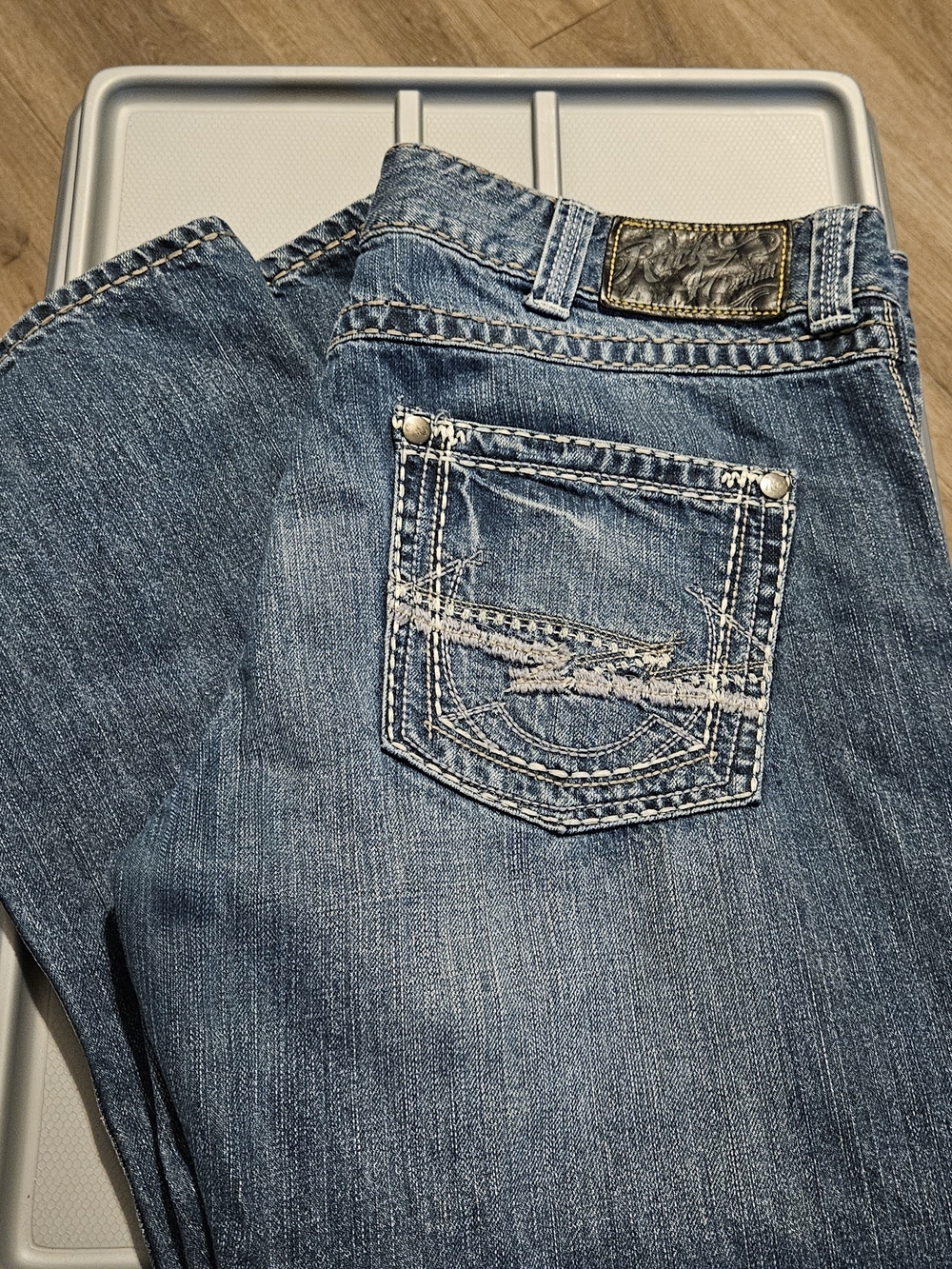 Mens Wrangler Rock 47  Denim Jeans with Contrast Stitching